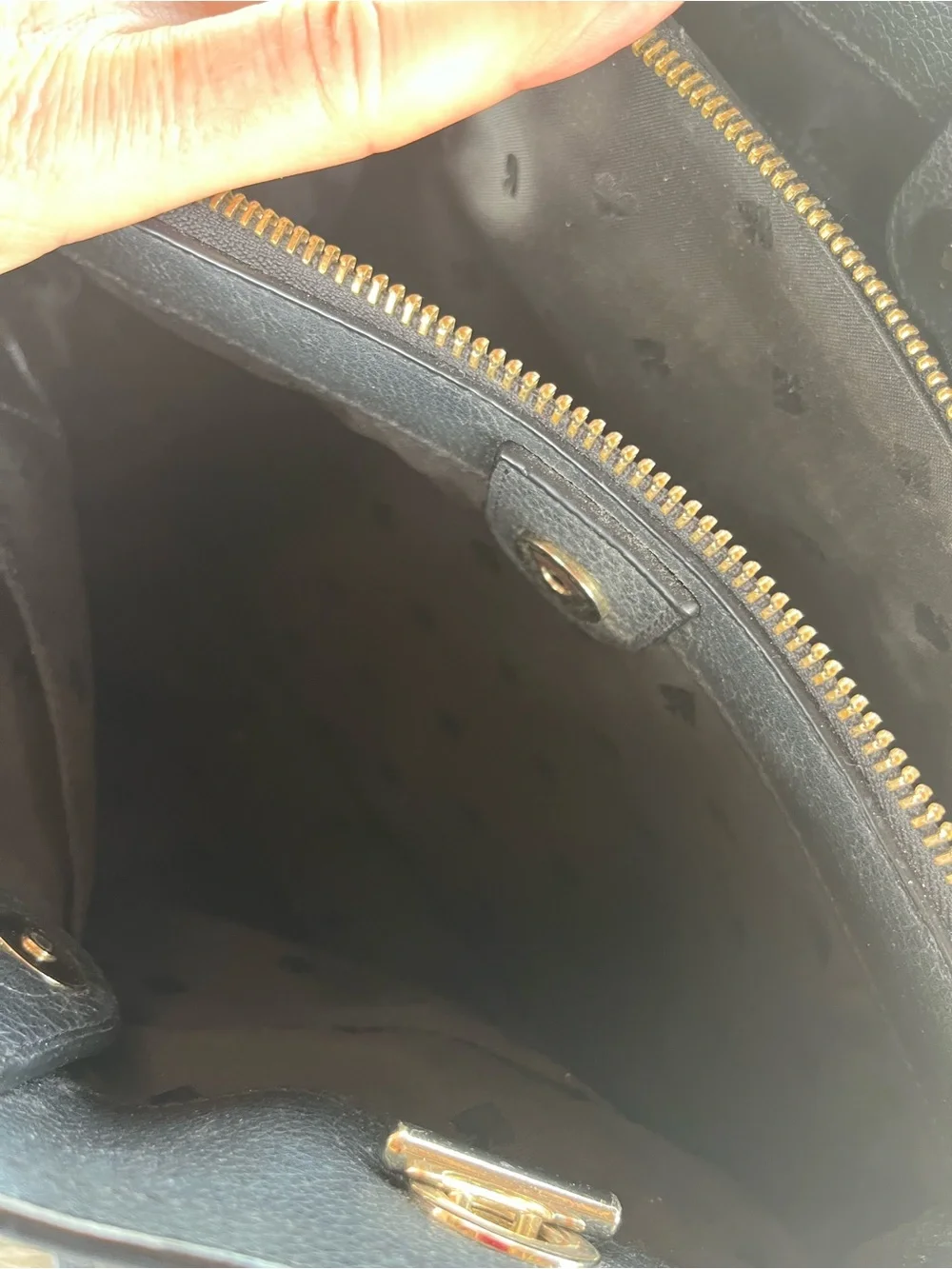 kate spade Black Pebbled Leather Shoulder Bag with Gold Chain Straps